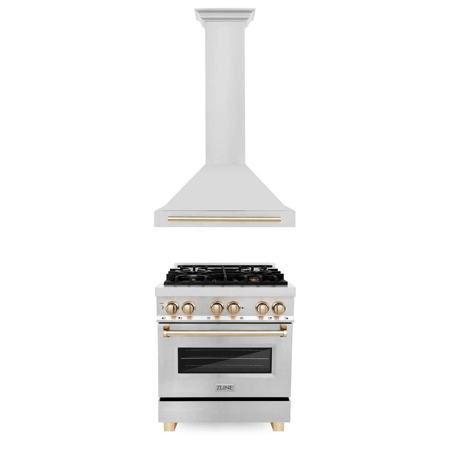 ZLINE 30" Autograph Edition Kitchen Package with Stainless Steel Dual Fuel Range and Range Hood with Polished Gold Accents (2AKP-RARH30-G) - KB&A The Home Improvement Store