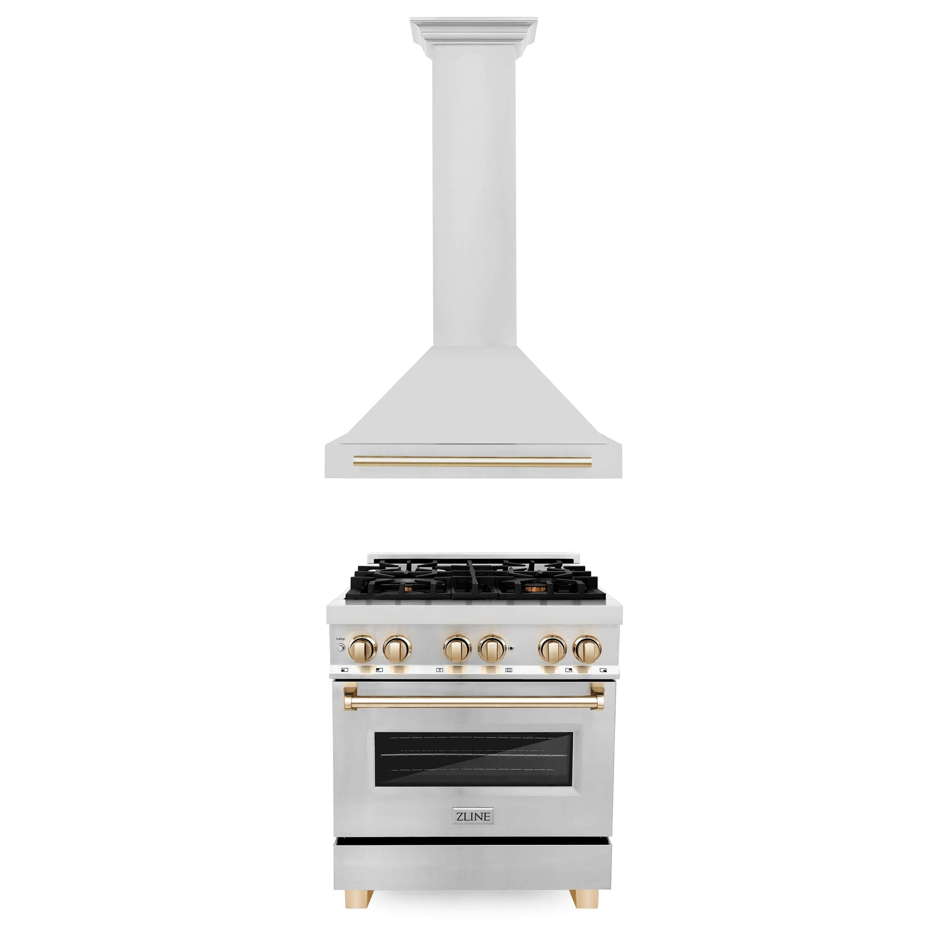 ZLINE 30" Autograph Edition Kitchen Package with Stainless Steel Dual Fuel Range and Range Hood with Polished Gold Accents (2AKP-RARH30-G) - KB&A The Home Improvement Store