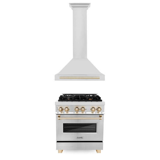 ZLINE 30" Autograph Edition Kitchen Package with Stainless Steel Dual Fuel Range and Range Hood with Polished Gold Accents (2AKP-RARH30-G) - KB&A The Home Improvement Store