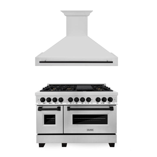 ZLINE 48" Autograph Edition Kitchen Package with Stainless Steel Dual Fuel Range and Range Hood with Matte Black Accents (2AAKP-RRH48-MB) - KB&A The Home Improvement Store