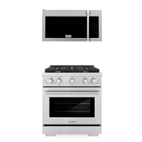 ZLINE 30" Kitchen Package Stainless Steel Gas Range and Over The Range Microwave with Traditional Handle (2KP-SGROTRH30) - KB&A The Home Improvement Store