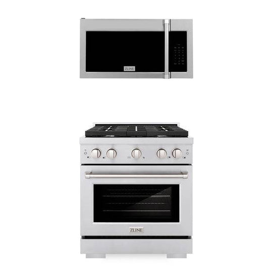 ZLINE 30" Kitchen Package Stainless Steel Gas Range and Over The Range Microwave with Traditional Handle (2KP-SGROTRH30) - KB&A The Home Improvement Store