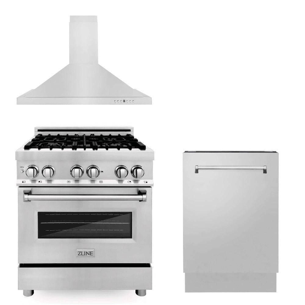 ZLINE 30 in. Kitchen Package with Stainless Steel Dual Fuel Range, Convertible Vent Range Hood and Tall Tub Dishwasher (3KP-RARH30-DWV) - KB&A The Home Improvement Store