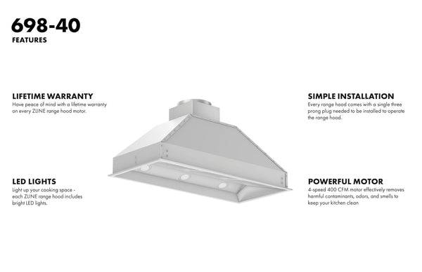 ZLINE Ducted Remote Blower 400 CFM Range Hood Insert in Stainless Steel (698-RS) - KB&A The Home Improvement Store