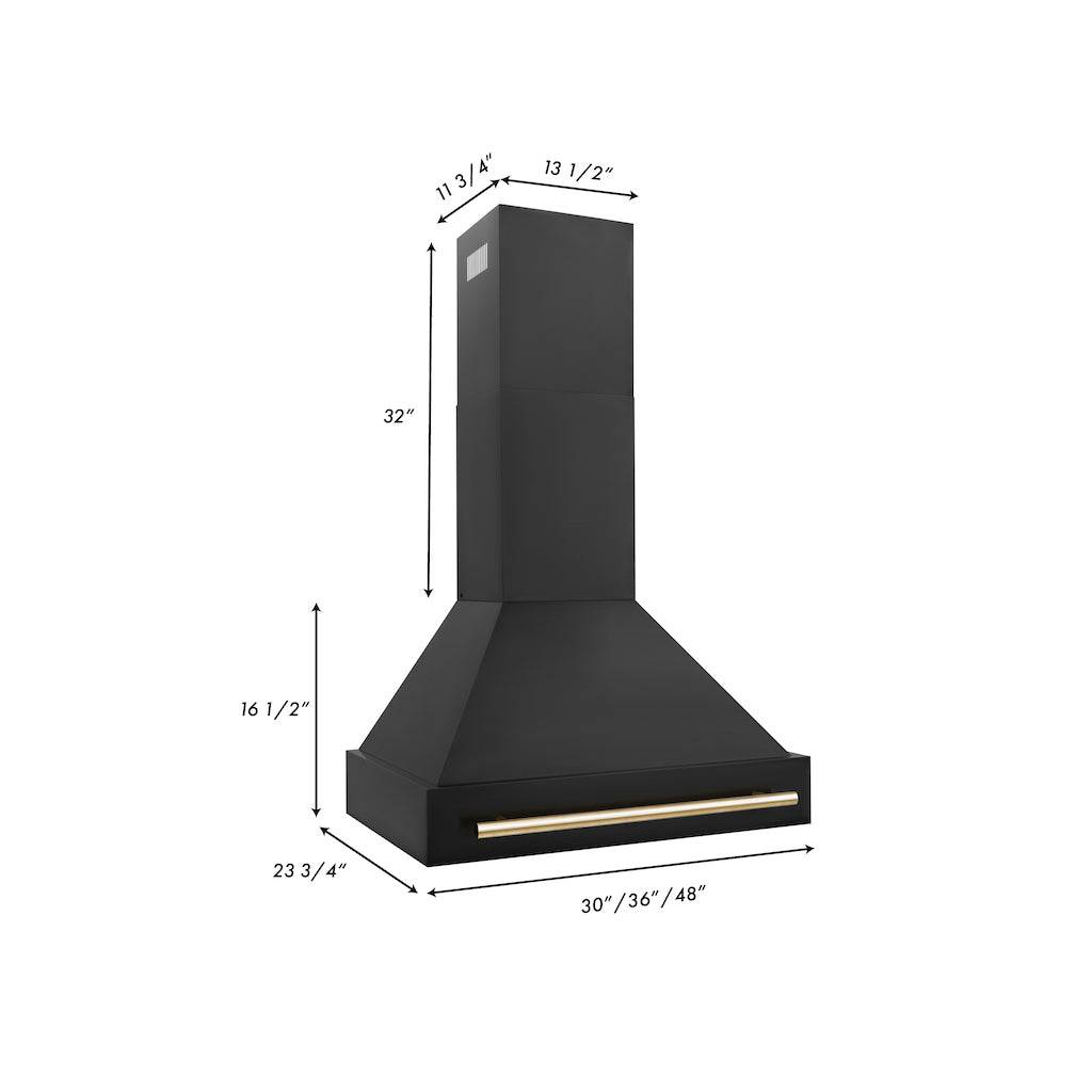 ZLINE 30 in. Autograph Edition Black Stainless Steel Range Hood with Accent Handle (BS655Z-30-G) - KB&A The Home Improvement Store