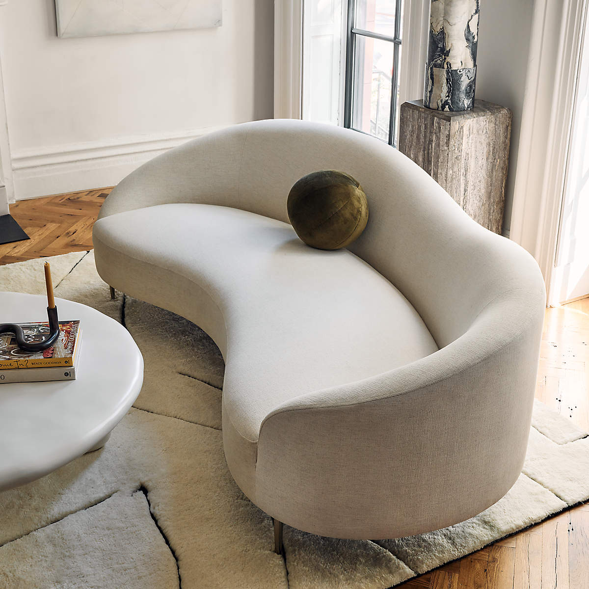 Curvo 75" Camel Velvet Apartment Sofa by goop 75" Sofa - KB&A The Home Improvement Store
