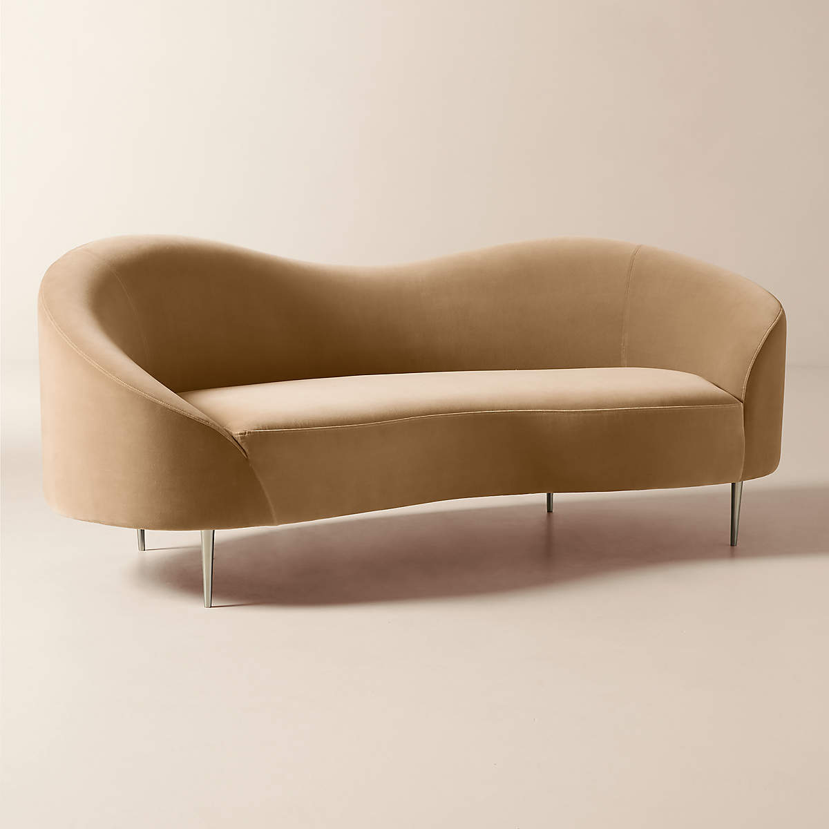 Curvo 75" Camel Velvet Apartment Sofa by goop 75" Sofa - KB&A The Home Improvement Store
