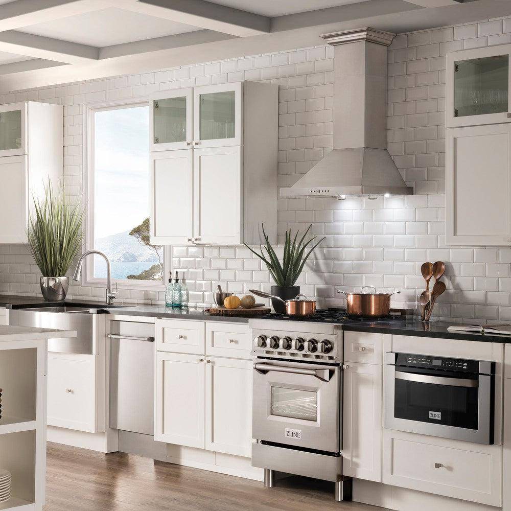 ZLINE 24 in. 2.8 cu. ft. Legacy Dual Fuel Range with 4 Burner Gas Cooktop and Electric Convection Oven in Stainless Steel with DuraSnow® Door (RA-SN-24) - KB&A The Home Improvement Store