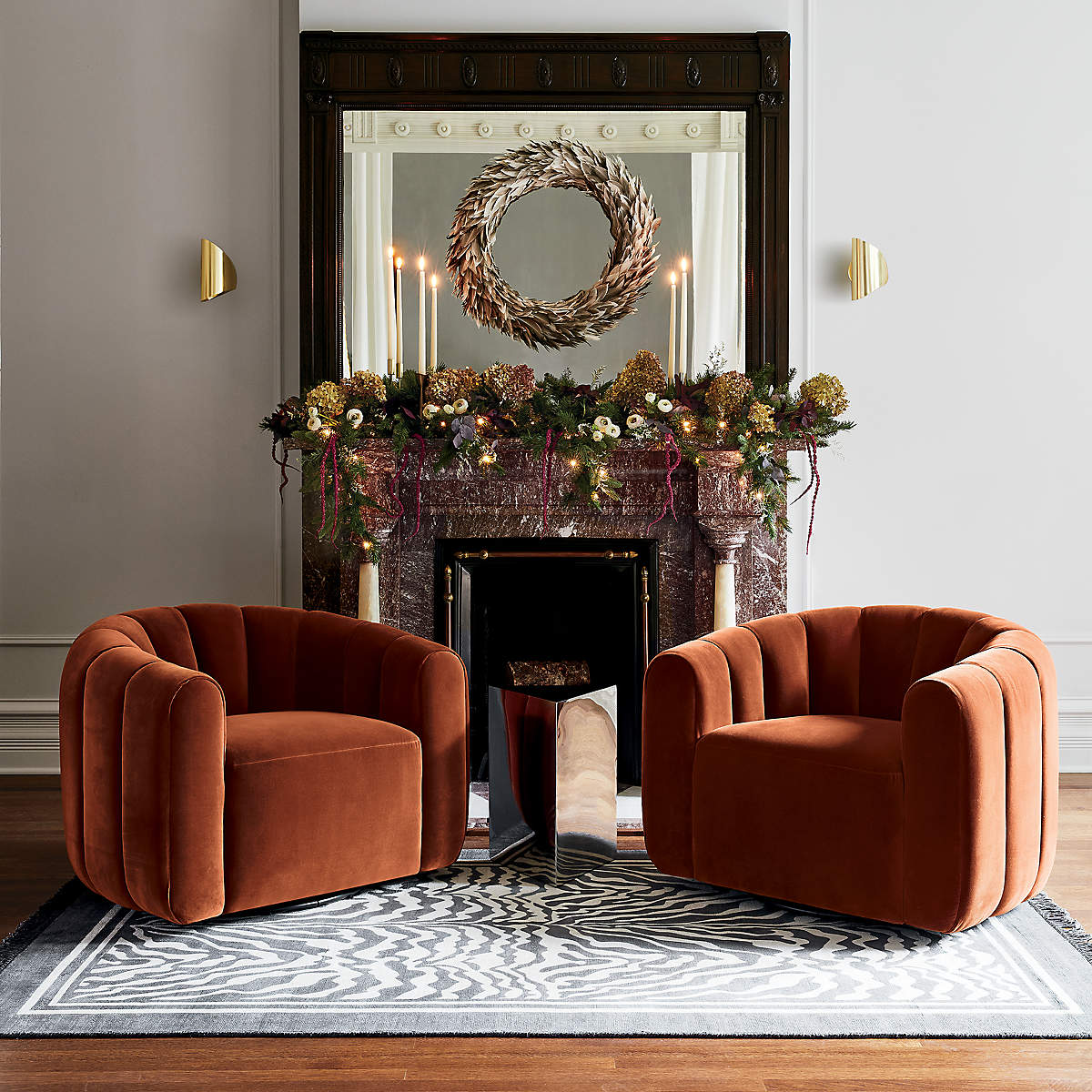 Fitz Channeled Russet Velvet Swivel Chair Set of 2 - KB&A The Home Improvement Store