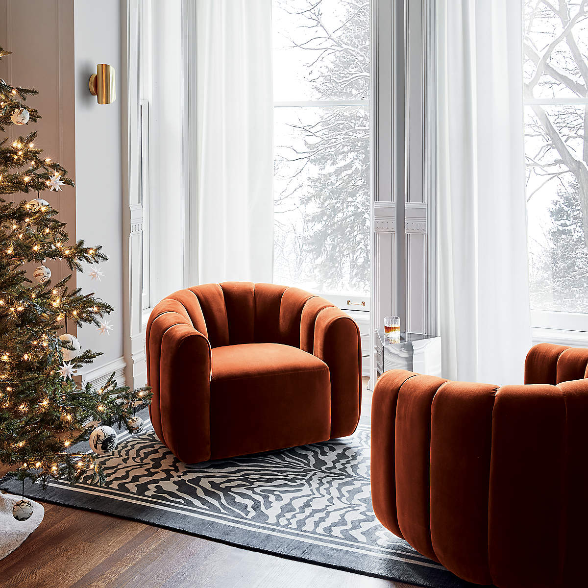 Fitz Channeled Russet Velvet Swivel Chair Set of 2 - KB&A The Home Improvement Store