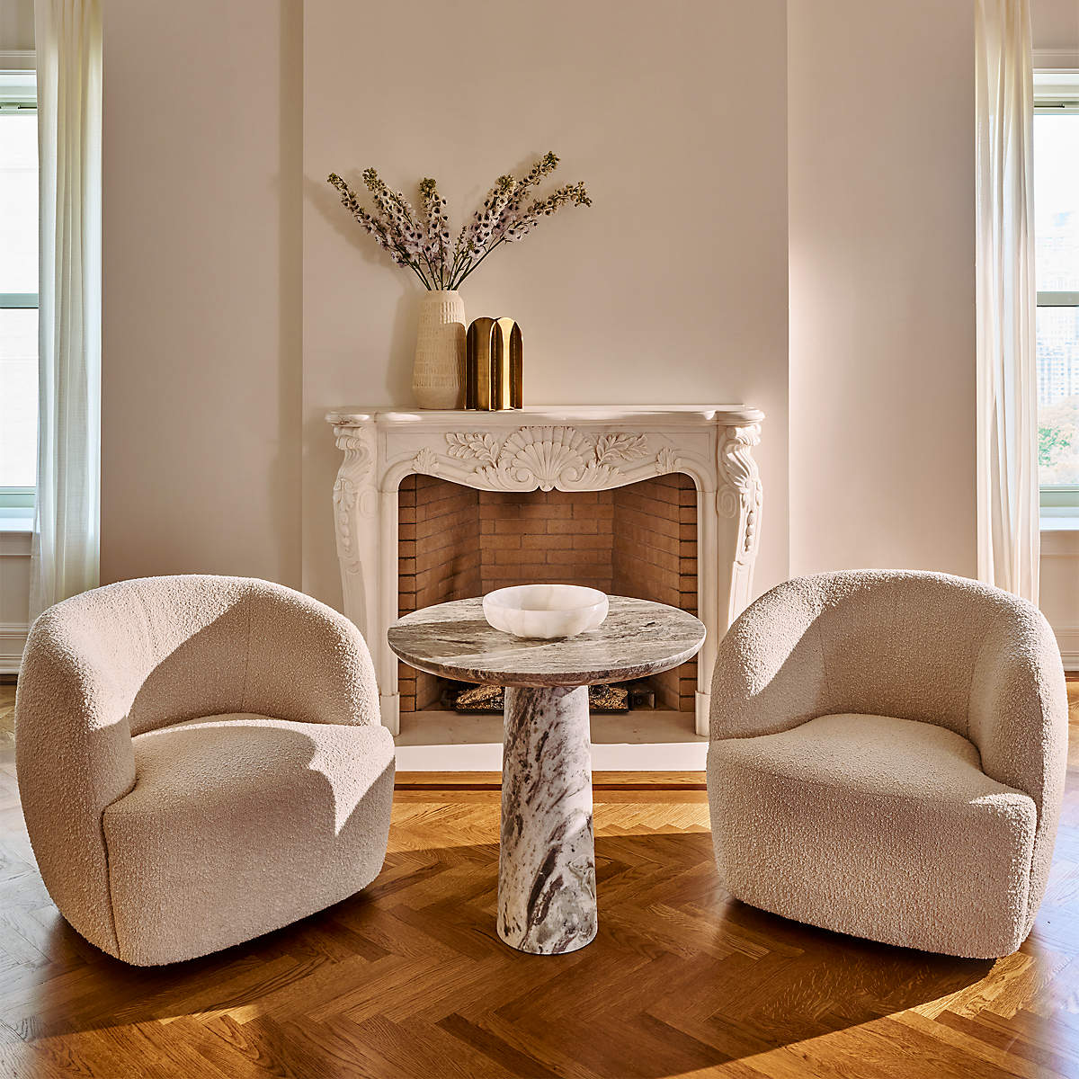 GWYNETH IVORY BOUCLE SWIVEL CHAIR SET OF 2 BY GOOP - KB&A The Home Improvement Store