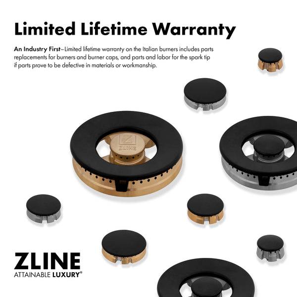 ZLINE Autograph Edition 30 in. 4.2 cu. ft. Paramount Gas Range with 4 Burner Cooktop and Convection Gas Oven in Black Stainless Steel and Polished Gold Accents (SGRBZ-30-G) - KB&A The Home Improvement Store