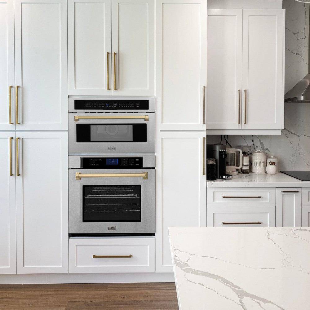 ZLINE 30" Autograph Microwave Oven in DuraSnow Stainless with Champagne Bronze Accents (MWOZ-30-SS-CB) - KB&A The Home Improvement Store