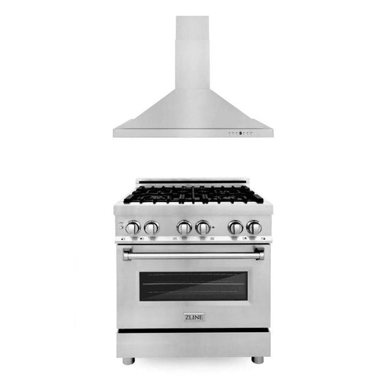 ZLINE 30 in. Kitchen Package with Stainless Steel Dual Fuel Range and Convertible Vent Range Hood (2KP-RARH30) - KB&A The Home Improvement Store