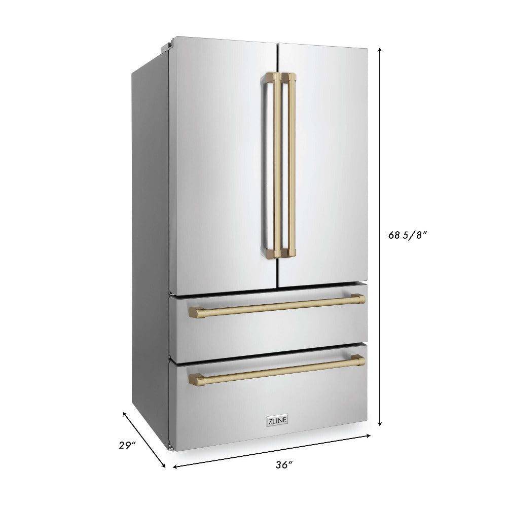 ZLINE Autograph Edition 30 in. Kitchen Package with Stainless Steel Dual Fuel Range, Range Hood, Dishwasher and Refrigerator with Champagne Bronze Accents (4KAPR-RARHDWM30-CB) - KB&A The Home Improvement Store