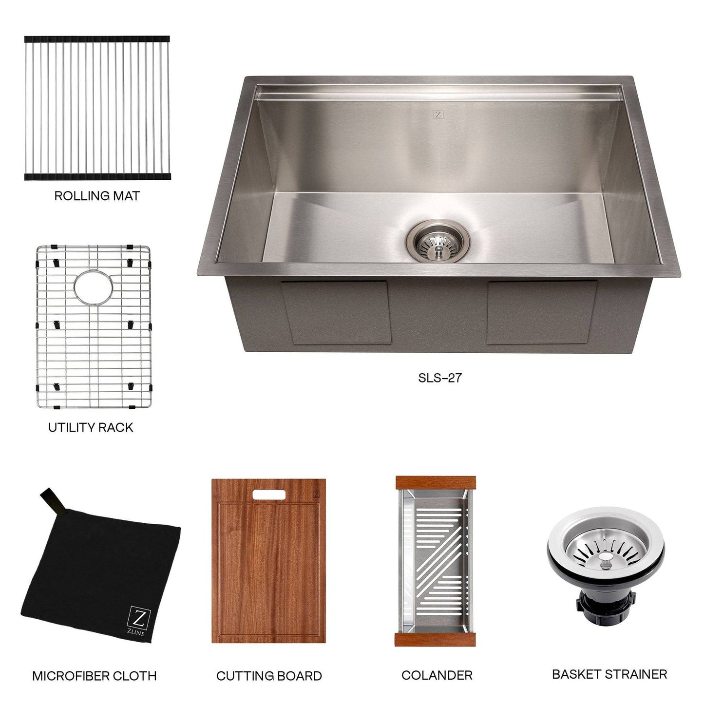 ZLINE 27 in. Garmisch Undermount Single Bowl Kitchen Sink with Bottom Grid and Accessories (SLS-27S) - KB&A The Home Improvement Store