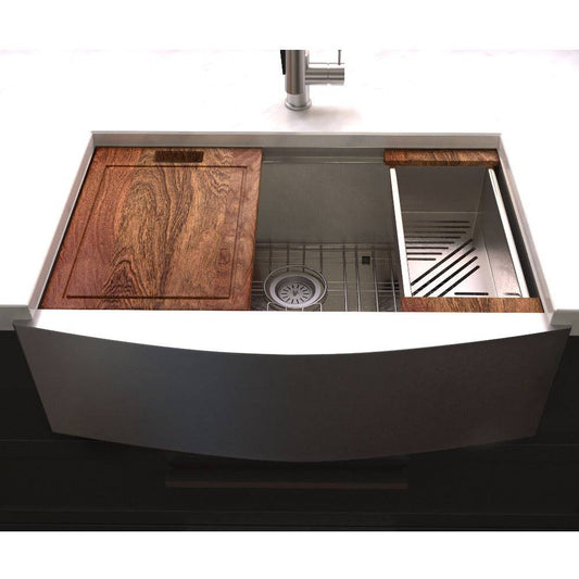 ZLINE 33 in. Moritz Farmhouse Apron Mount Single Bowl Kitchen Sink with Bottom Grid and Accessories (SLSAP-33S) - KB&A The Home Improvement Store
