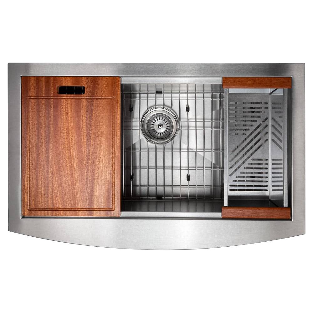 ZLINE 33 in. Moritz Farmhouse Apron Mount Single Bowl Kitchen Sink with Bottom Grid and Accessories (SLSAP-33S) - KB&A The Home Improvement Store