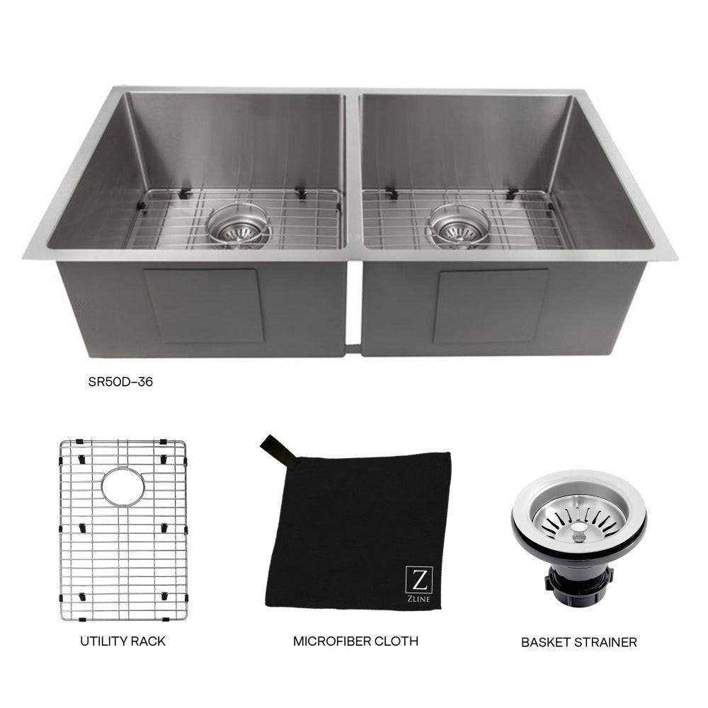 ZLINE 36 in. Anton Undermount Double Bowl Kitchen Sink with Bottom Grid (SR50D-36S) - KB&A The Home Improvement Store