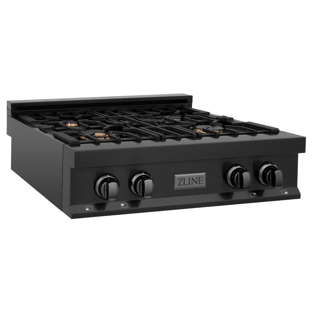 ZLINE 30 in. Porcelain Rangetop in Black Stainless with Brass Burners (RTB-BR-30) - KB&A The Home Improvement Store