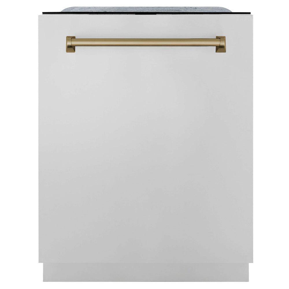 ZLINE Autograph Edition 30 in. Kitchen Package with Stainless Steel Dual Fuel Range, Range Hood, Dishwasher and Refrigerator with Champagne Bronze Accents (4KAPR-RARHDWM30-CB) - KB&A The Home Improvement Store