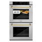 ZLINE 30 in. Autograph Edition Professional True Convection Double Wall Oven with Air Fry and Self Clean in Stainless Steel with Polished Gold Handles (WADZ-30-G) - KB&A The Home Improvement Store