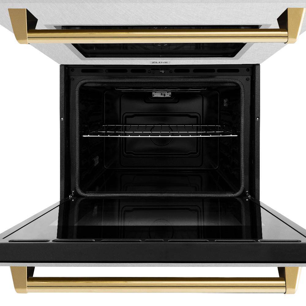 ZLINE 30 in. Autograph Edition Professional True Convection Double Wall Oven with Air Fry and Self Clean in Stainless Steel with Polished Gold Handles (WADZ-30-G) - KB&A The Home Improvement Store