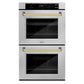 ZLINE 30 in. Autograph Edition Professional True Convection Double Wall Oven with Air Fry and Self Clean in Stainless Steel with Polished Gold Handles (WADZ-30-G) - KB&A The Home Improvement Store