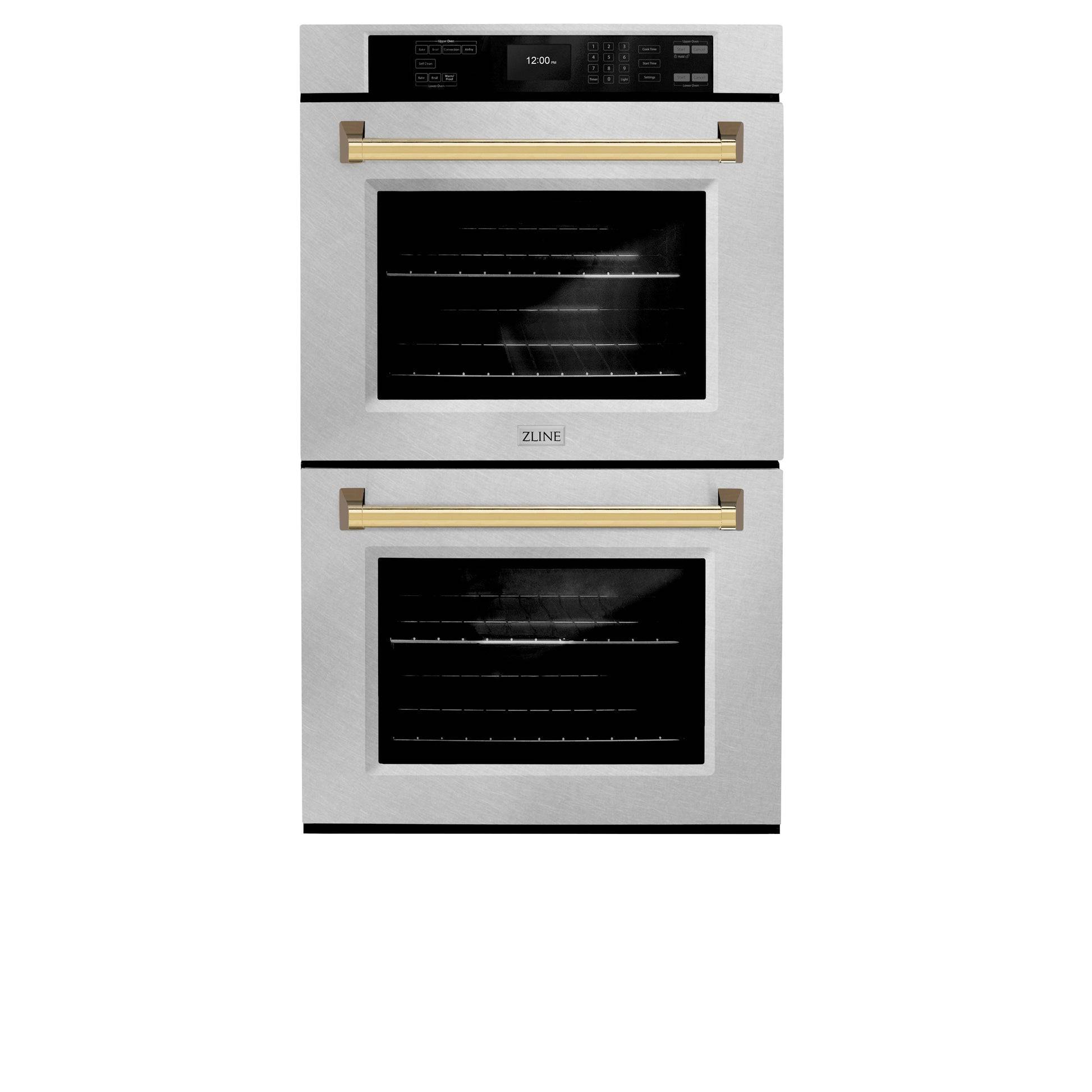 ZLINE 30 in. Autograph Edition Professional True Convection Double Wall Oven with Air Fry and Self Clean in Stainless Steel with Polished Gold Handles (WADZ-30-G) - KB&A The Home Improvement Store