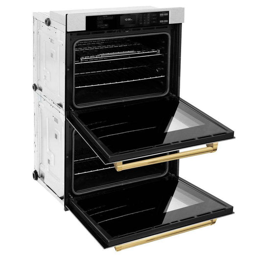 ZLINE 30 in. Autograph Edition Professional True Convection Double Wall Oven with Air Fry and Self Clean in Stainless Steel with Polished Gold Handles (WADZ-30-G) - KB&A The Home Improvement Store
