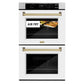 Professional True Convection Double Wall Oven with Air Fry and Self Clean in DuraSnow® Stainless Steel with White Matte Doors and Champagne Bronze Handles (WADSZ-WM-30-CB) - KB&A The Home Improvement Store