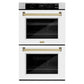 Professional True Convection Double Wall Oven with Air Fry and Self Clean in DuraSnow® Stainless Steel with White Matte Doors and Champagne Bronze Handles (WADSZ-WM-30-CB) - KB&A The Home Improvement Store