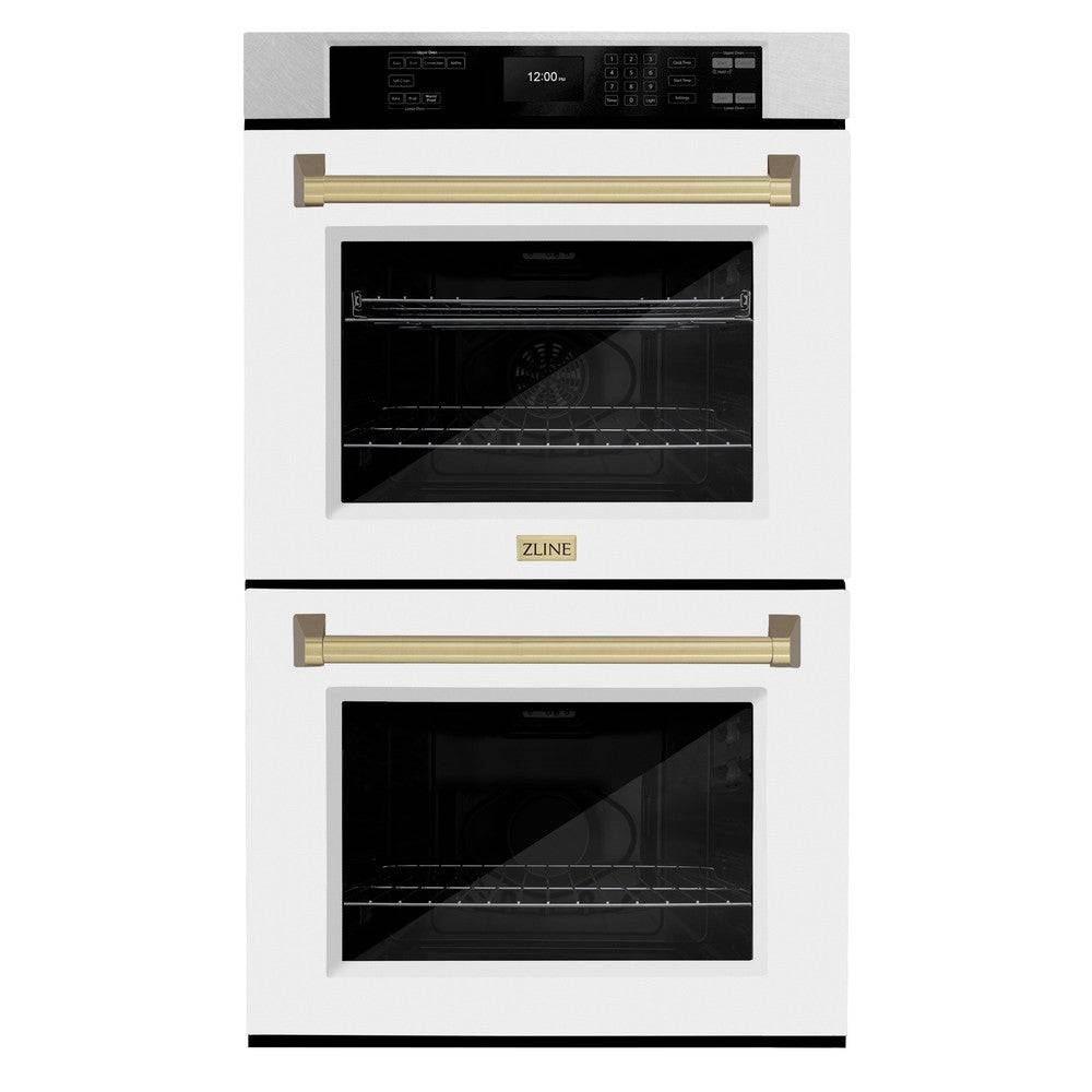 Professional True Convection Double Wall Oven with Air Fry and Self Clean in DuraSnow® Stainless Steel with White Matte Doors and Champagne Bronze Handles (WADSZ-WM-30-CB) - KB&A The Home Improvement Store