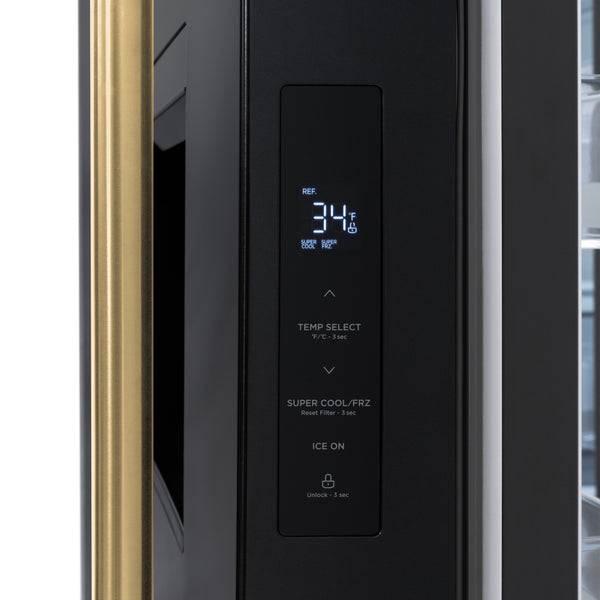 ZLINE Autograph Edition 36 in. 28.9 cu. ft. Standard-Depth French Door External Water Dispenser Refrigerator with Dual Ice Maker in Black Stainless Steel and Polished Gold Handles (RSMZ-W-36-BS-G) - KB&A The Home Improvement Store