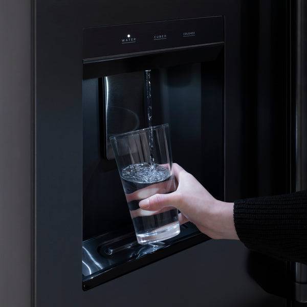 ZLINE Autograph Edition 36 in. 28.9 cu. ft. Standard-Depth French Door External Water Dispenser Refrigerator with Dual Ice Maker in Black Stainless Steel and Polished Gold Handles (RSMZ-W-36-BS-G) - KB&A The Home Improvement Store