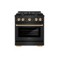 ZLINE Autograph Edition 30 in. 4.2 cu. ft. Paramount Gas Range with 4 Burner Cooktop and Convection Gas Oven in Black Stainless Steel and Polished Gold Accents (SGRBZ-30-G) - KB&A The Home Improvement Store