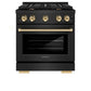 ZLINE Autograph Edition 30 in. 4.2 cu. ft. Paramount Gas Range with 4 Burner Cooktop and Convection Gas Oven in Black Stainless Steel and Polished Gold Accents (SGRBZ-30-G) - KB&A The Home Improvement Store