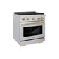 ZLINE Autograph Edition 30 in. 4.2 cu. ft. Paramount Gas Range with 4 Burner Cooktop and Convection Gas Oven in DuraSnow® Stainless Steel and Champagne Bronze Accents (SGRSZ-30-CB) - KB&A The Home Improvement Store