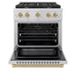 ZLINE Autograph Edition 30 in. 4.2 cu. ft. Paramount Gas Range with 4 Burner Cooktop and Convection Gas Oven in Stainless Steel and Champagne Bronze Accents (SGRZ-30-CB) - KB&A The Home Improvement Store
