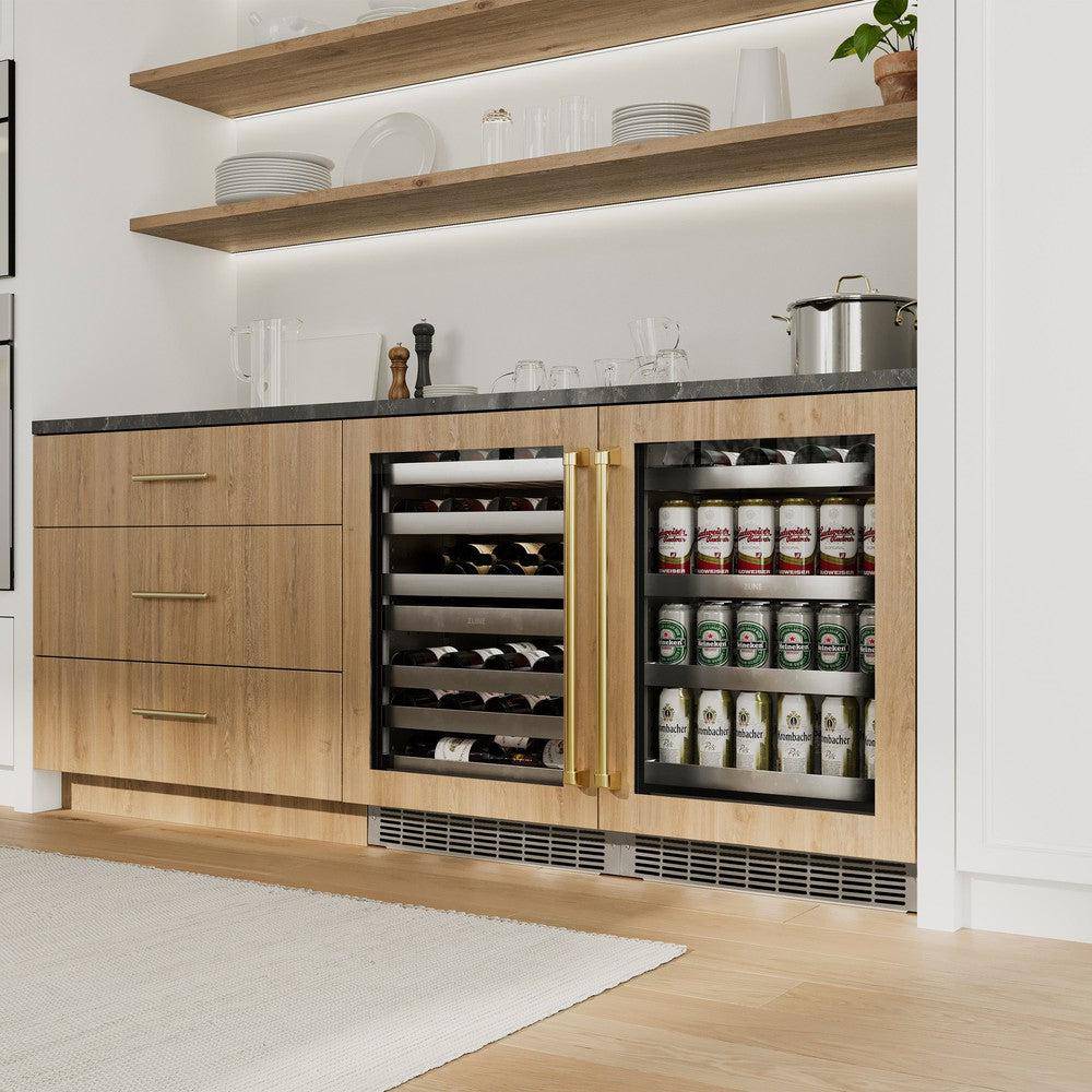 ZLINE 24 In. Touchstone Wine Cooler with Panel-Ready Glass Door and Polished Gold Handle (RWDPOZ-24-G) - KB&A The Home Improvement Store