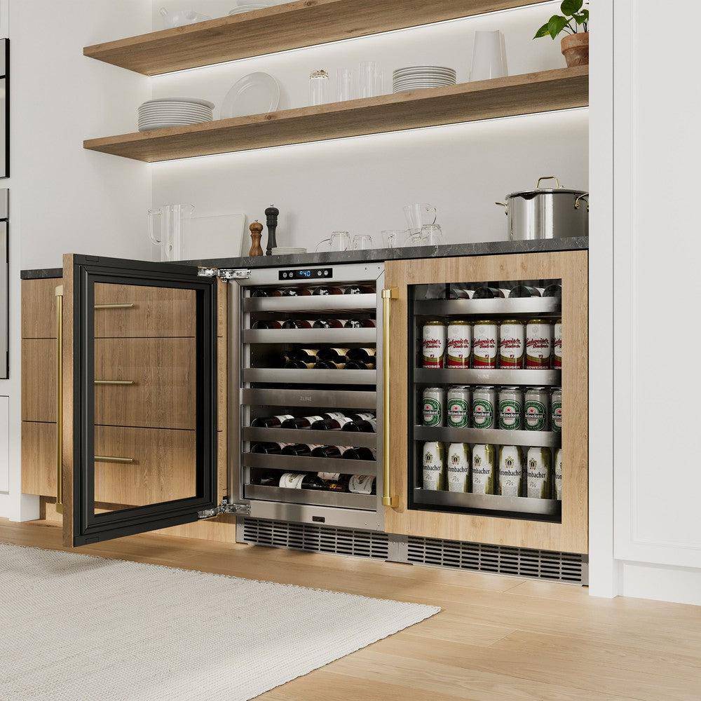 ZLINE 24 In. Touchstone Wine Cooler with Panel-Ready Glass Door and Polished Gold Handle (RWDPOZ-24-G) - KB&A The Home Improvement Store