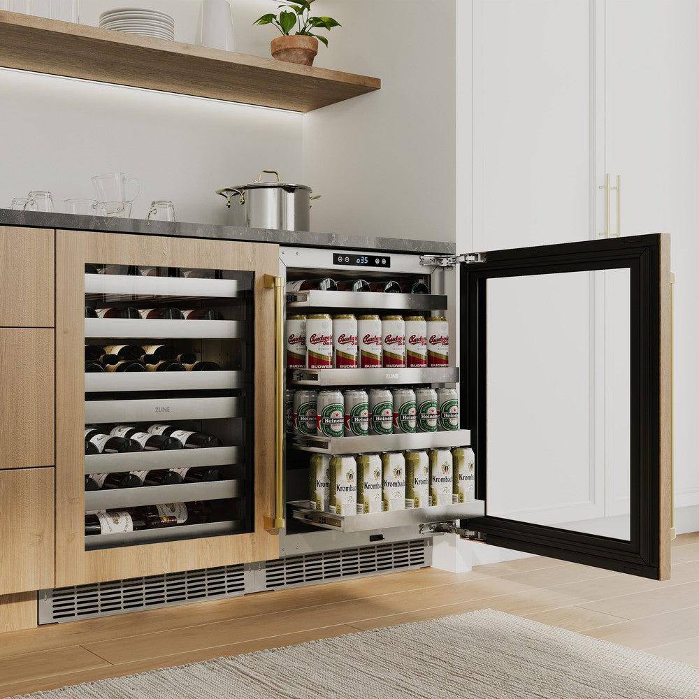 ZLINE 24 In. Touchstone Wine Cooler with Panel-Ready Glass Door and Polished Gold Handle (RWDPOZ-24-G) - KB&A The Home Improvement Store