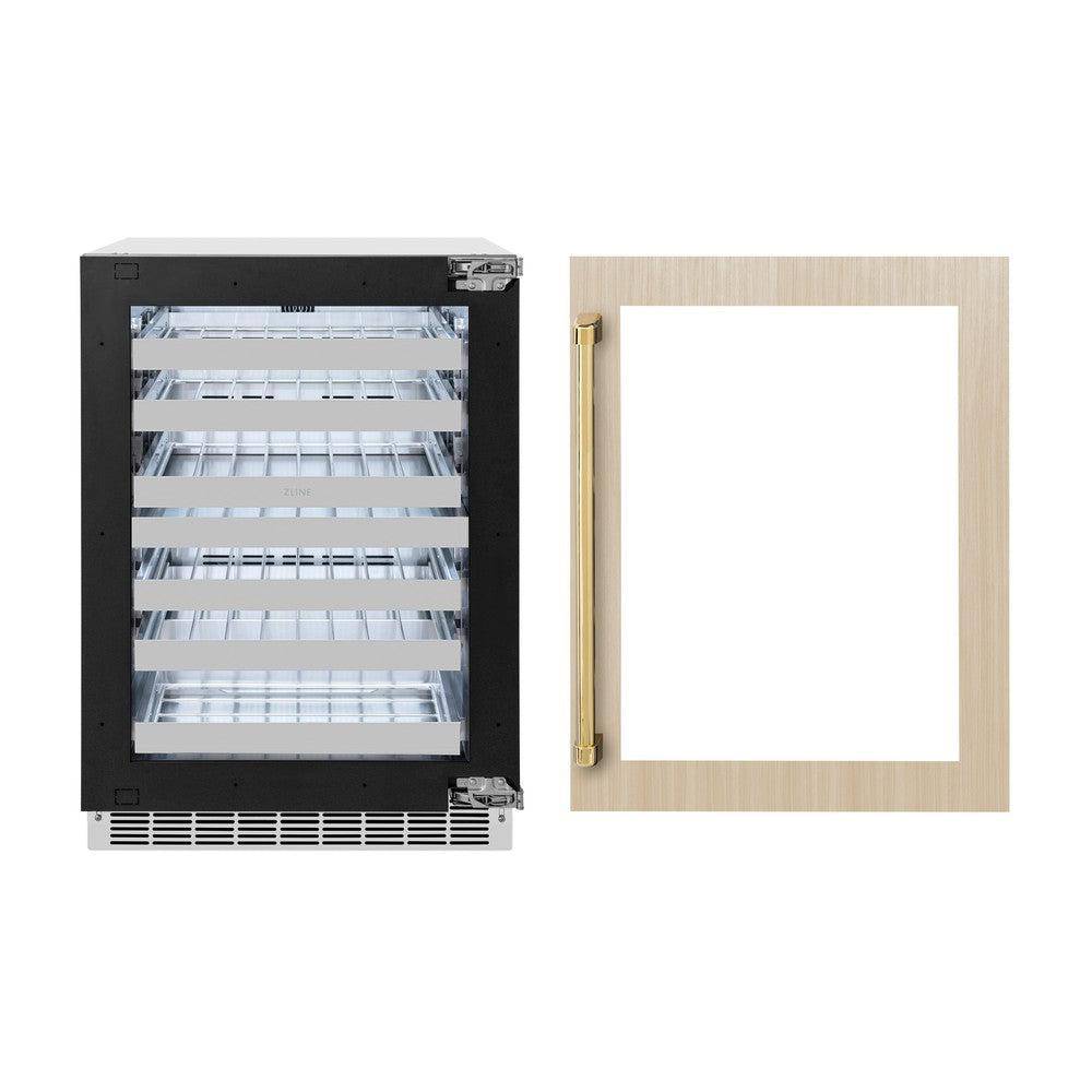 ZLINE 24 In. Touchstone Wine Cooler with Panel-Ready Glass Door and Polished Gold Handle (RWDPOZ-24-G) - KB&A The Home Improvement Store