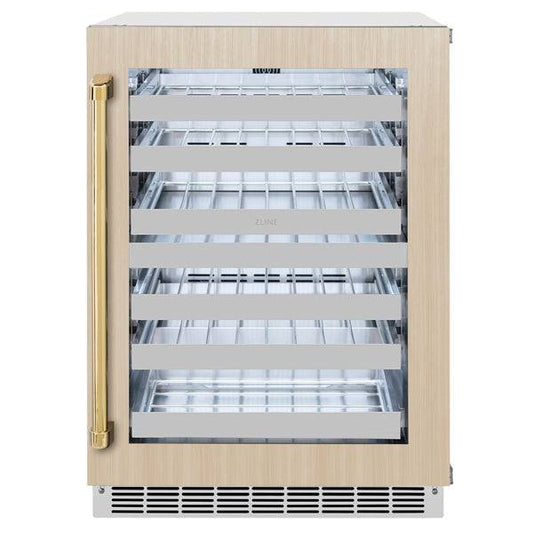 ZLINE 24 In. Touchstone Wine Cooler with Panel-Ready Glass Door and Polished Gold Handle (RWDPOZ-24-G) - KB&A The Home Improvement Store