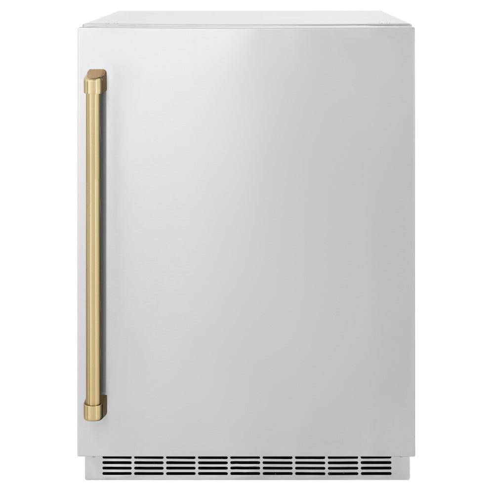 ZLINE Autograph Edition 24 in. Touchstone 151 Can Beverage Fridge With Solid Stainless Steel Door And Champagne Bronze Handle (RBSOZ-ST-24-CB) - KB&A The Home Improvement Store