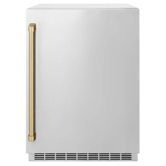 ZLINE Autograph Edition 24 in. Touchstone 151 Can Beverage Fridge With Solid Stainless Steel Door And Champagne Bronze Handle (RBSOZ-ST-24-CB) - KB&A The Home Improvement Store