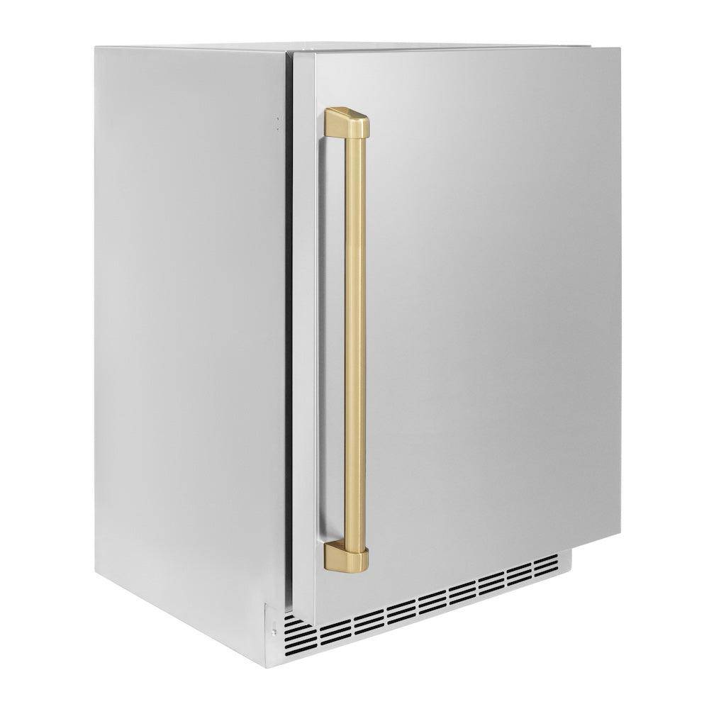 ZLINE Autograph Edition 24 in. Touchstone 151 Can Beverage Fridge With Solid Stainless Steel Door And Champagne Bronze Handle (RBSOZ-ST-24-CB) - KB&A The Home Improvement Store