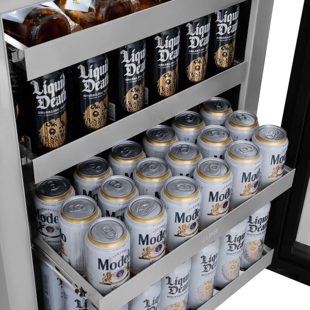 ZLINE Autograph Edition 24 in. Touchstone 151 Can Beverage Fridge With Solid Stainless Steel Door And Matte Black Handle (RBSOZ-ST-24-MB) - KB&A The Home Improvement Store