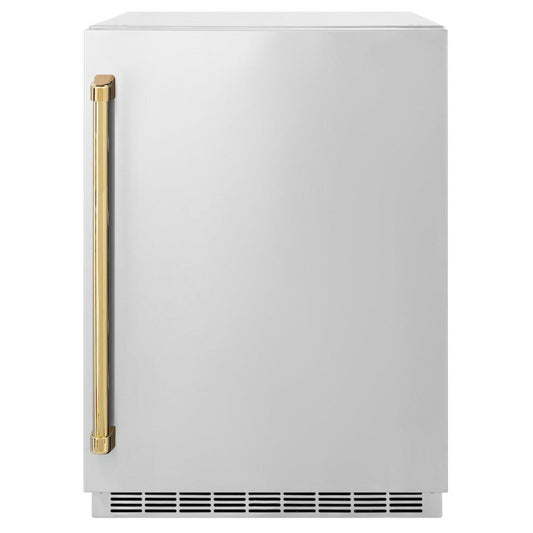 ZLINE Autograph Edition 24 in. Touchstone 151 Can Beverage Fridge With Solid Stainless Steel Door And Polished Gold Handle (RBSOZ-ST-24-G) - KB&A The Home Improvement Store