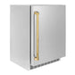 ZLINE Autograph Edition 24 in. Touchstone 151 Can Beverage Fridge With Solid Stainless Steel Door And Polished Gold Handle (RBSOZ-ST-24-G) - KB&A The Home Improvement Store